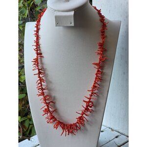 Vintage Red Coral Branch‎ Necklace With Gold-Tone Clasp